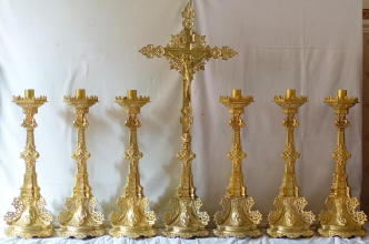 High Altar Set of Candlesticks and Crucifix